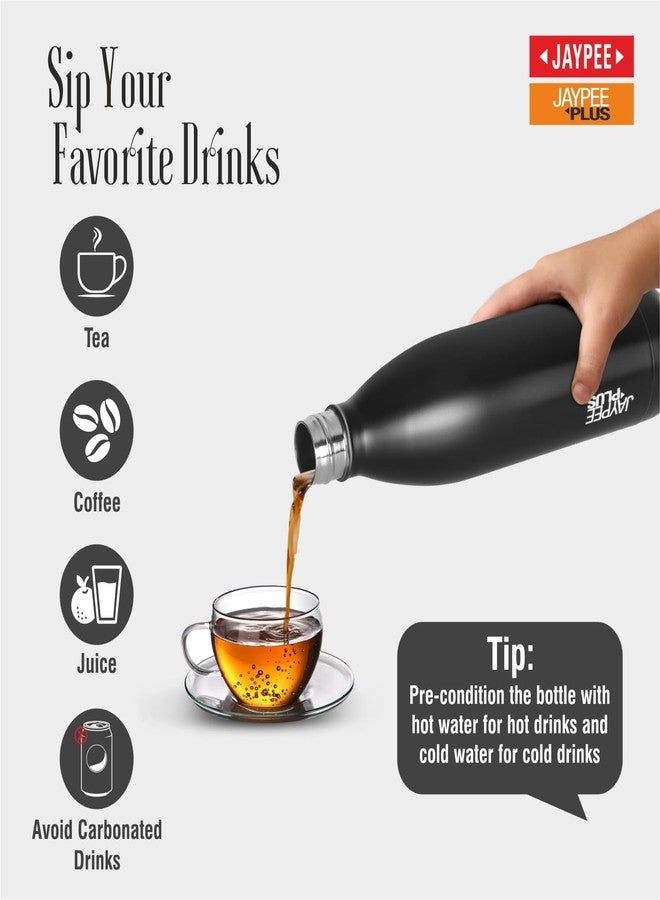 جايبي بلس قارورة جاي بي بلس ألفا المعزولة بتفريغ الهواء، بجدار مزدوج، مصنوعة من الفولاذ المقاوم للصدأ، سعة 500 مل، حاصلة على شهادة ISI، تحافظ على الماء ساخنًا وباردًا لمدة 24 ساعة، مثالية للمدرسة والمكتب والنادي الرياضي، مانعة للتسرب والصدأ، لون أسود - Image 2